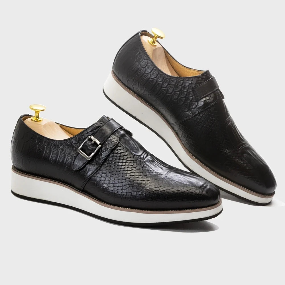 Men's Croco-Embossed Single Monk Strap Shoes – Silvio