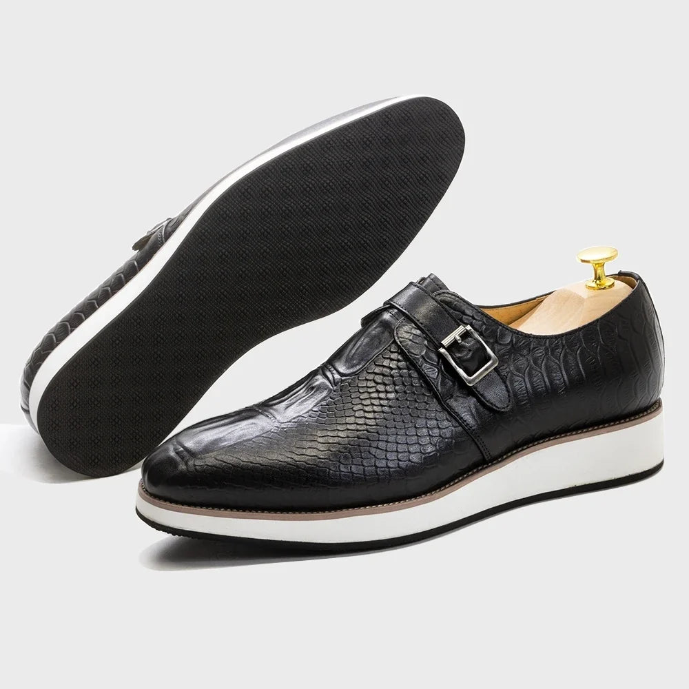 Men's Croco-Embossed Single Monk Strap Shoes – Silvio