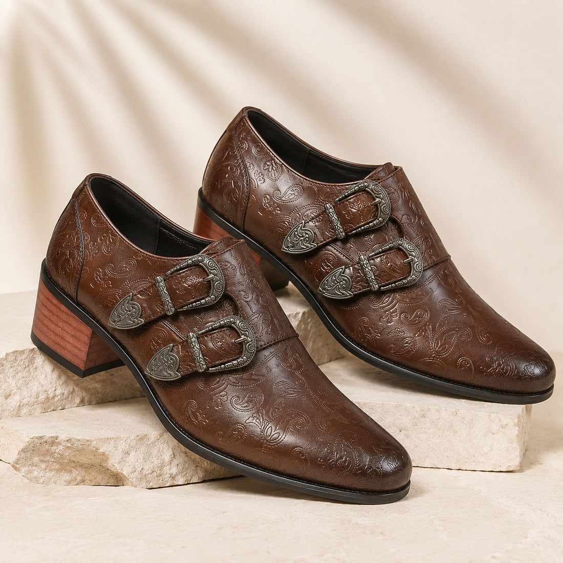 Men's Leather Double Monk Strap Shoes – Oreste