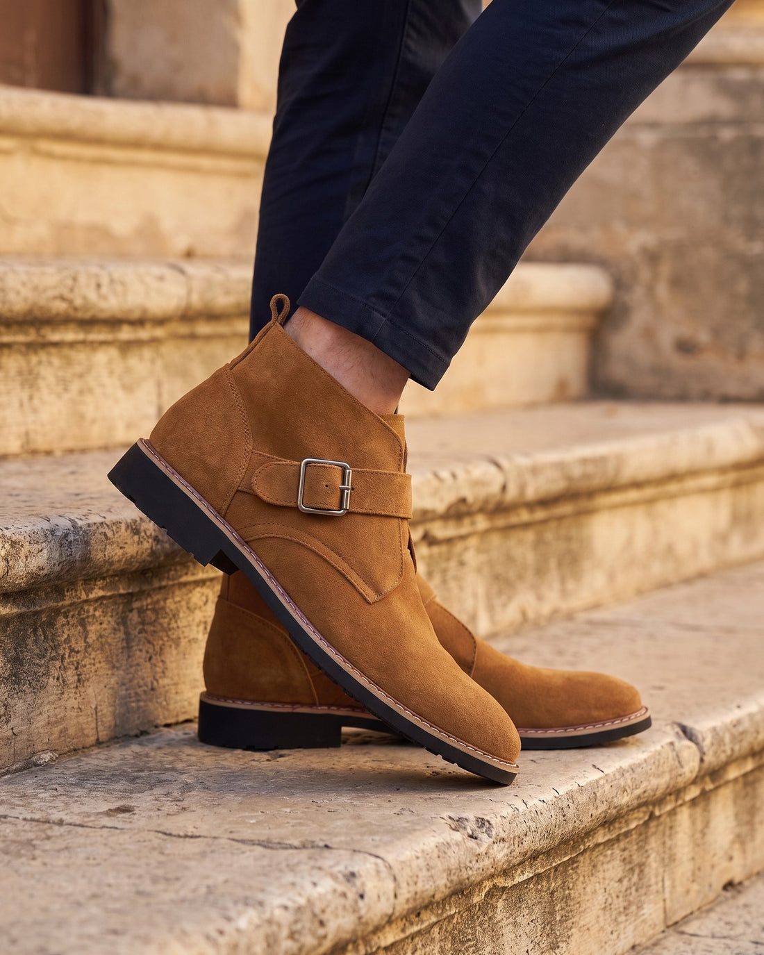 Giuliano Men's Suede Monk Strap Boots