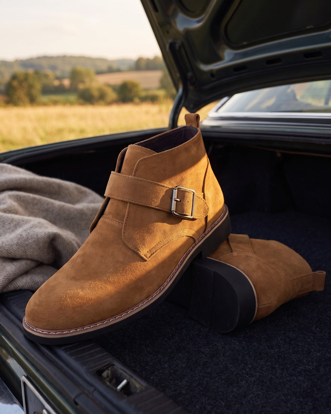 Giuliano Men's Suede Monk Strap Boots