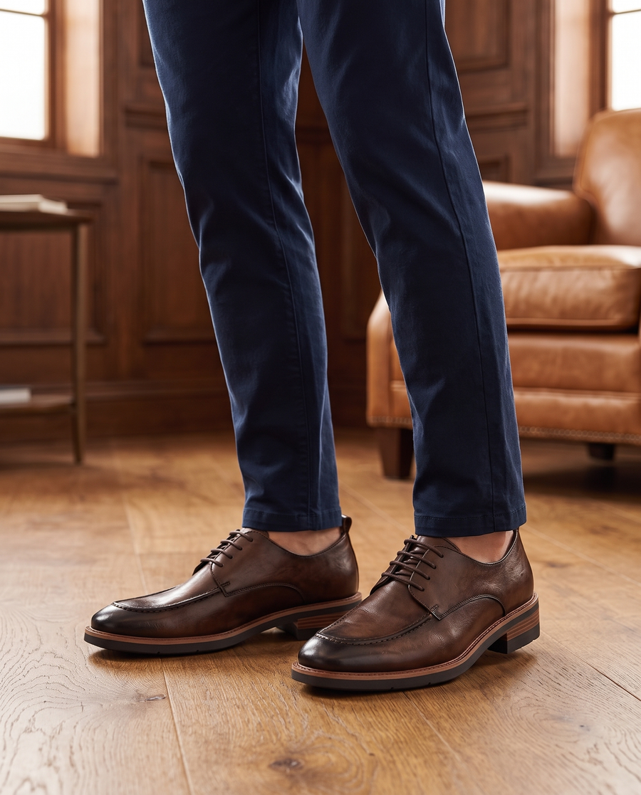 Men's Leather Burnished Split-Toe Derby Shoes – Gualtiero