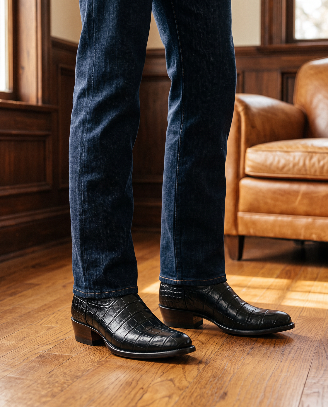 Men's Leather Croc-Embossed Western Boots – Orsino