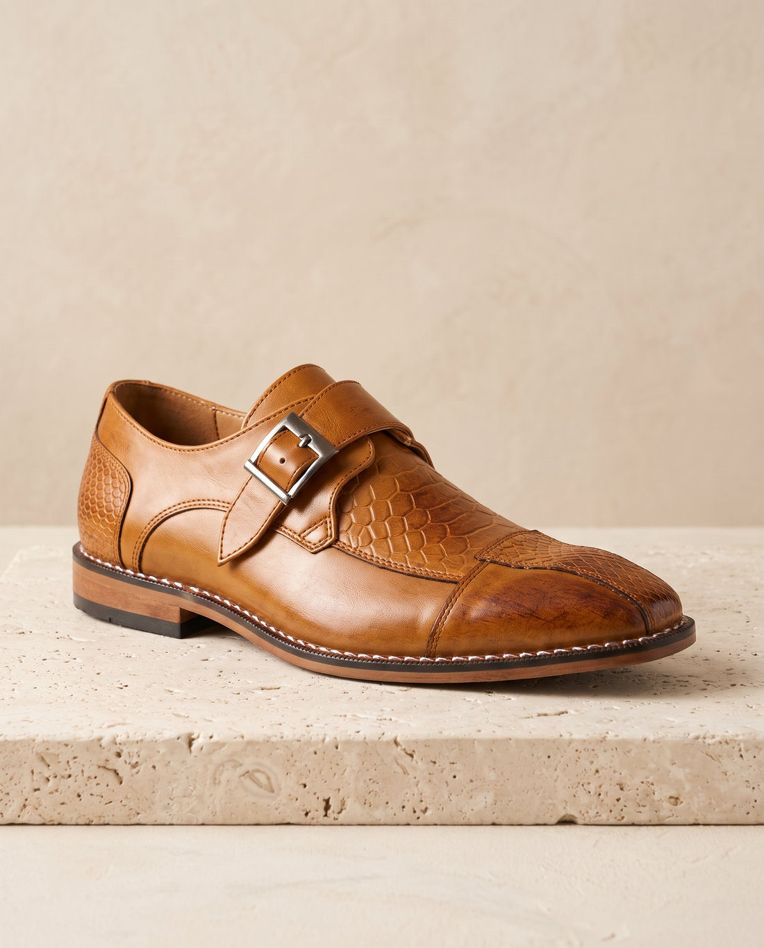Men's Leather Pointed-Toe Monk Strap Shoes – Ottone