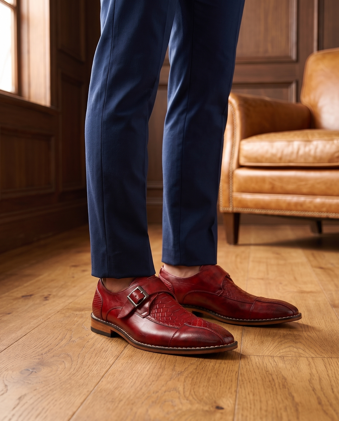 Men's Leather Pointed-Toe Monk Strap Shoes – Ottone