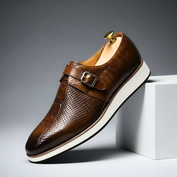 Men's Leather Croc-Embossed Single Monk Strap Shoes – Silvio