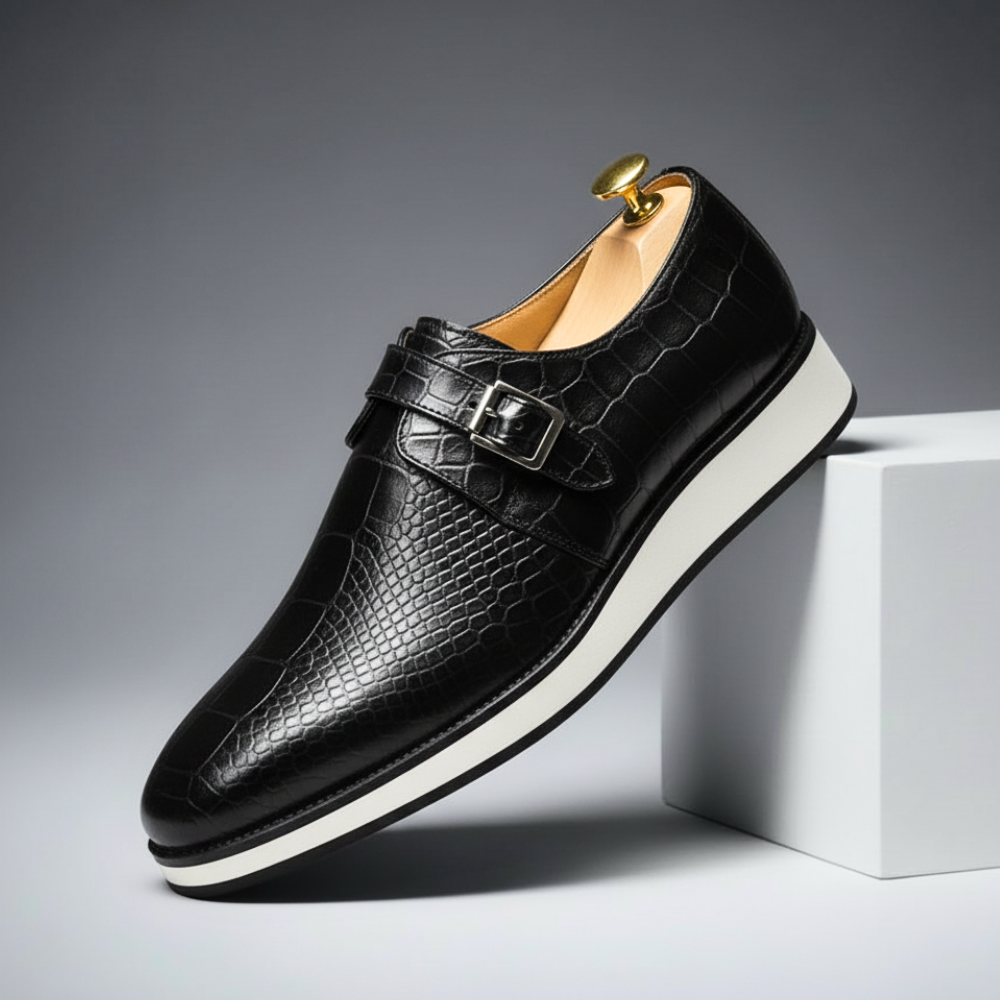 Men's Croco-Embossed Single Monk Strap Shoes – Silvio