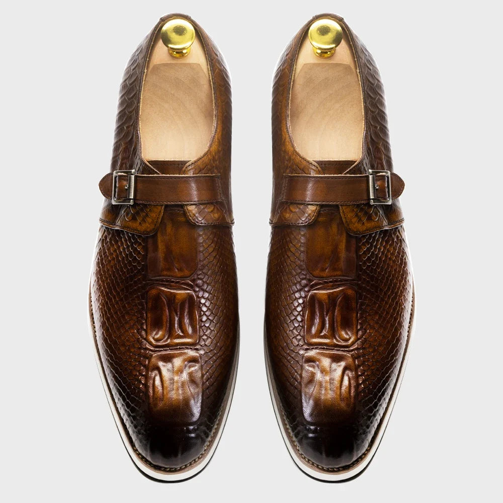 Men's Croco-Embossed Single Monk Strap Shoes – Silvio
