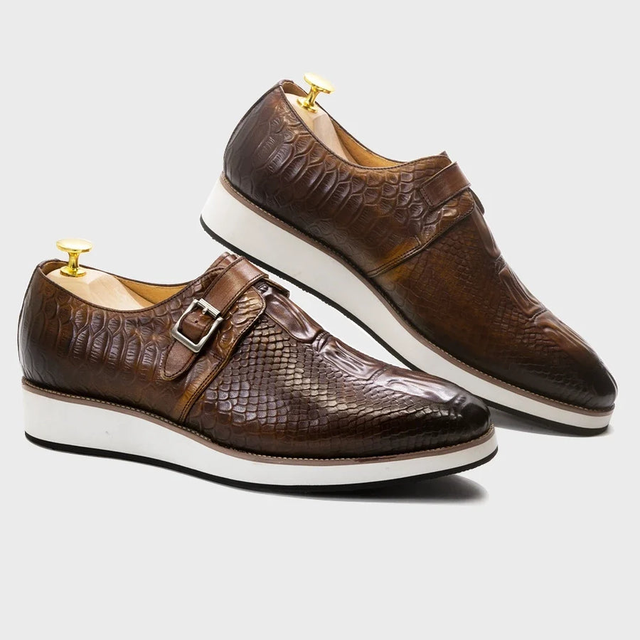 Men's Croco-Embossed Single Monk Strap Shoes – Silvio