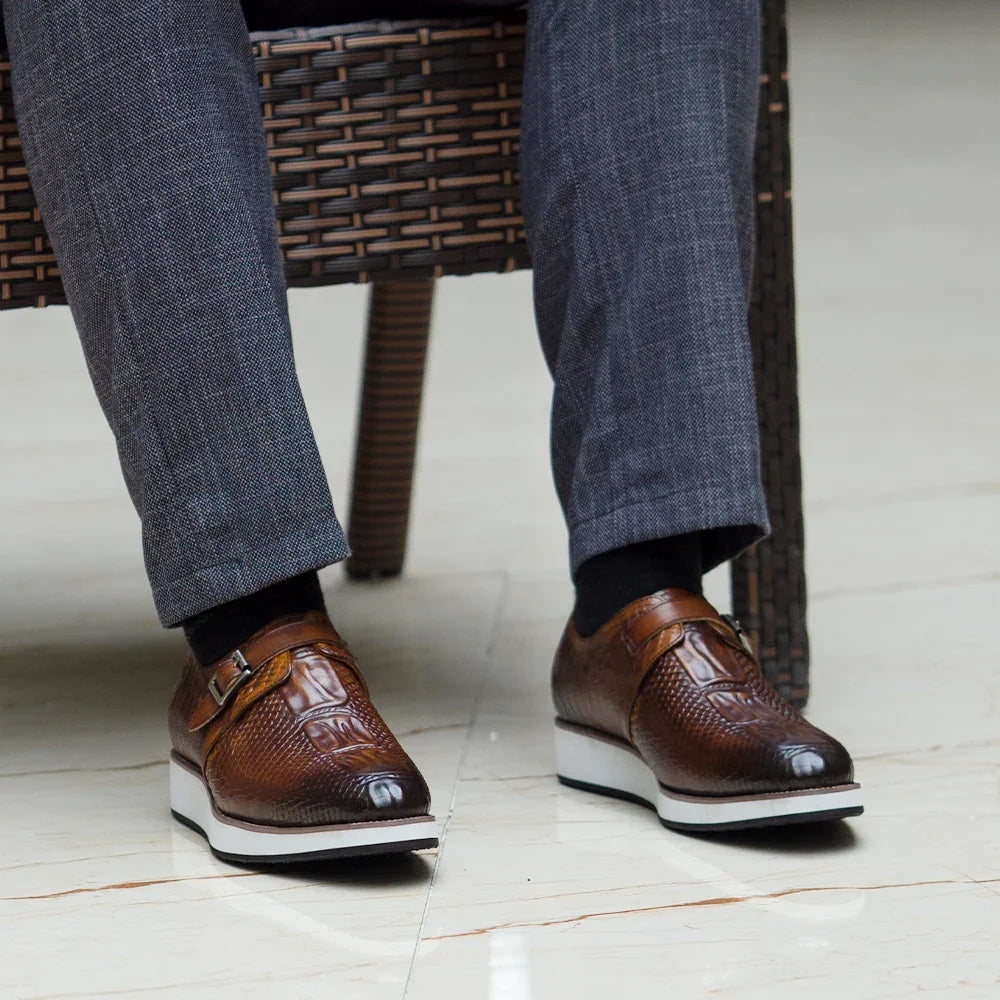 Men's Croco-Embossed Single Monk Strap Shoes – Silvio