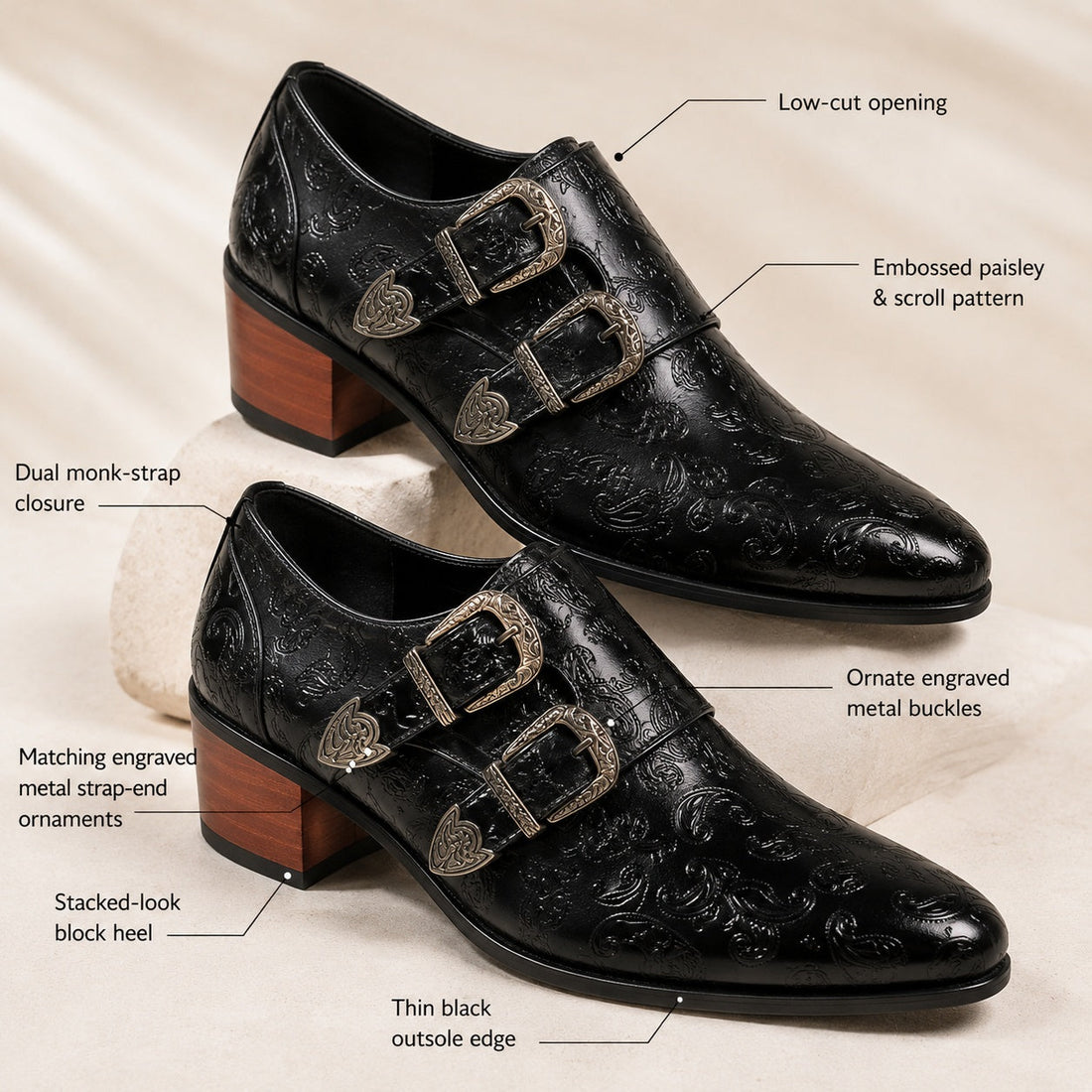 Men's Leather Double Monk Strap Shoes – Oreste