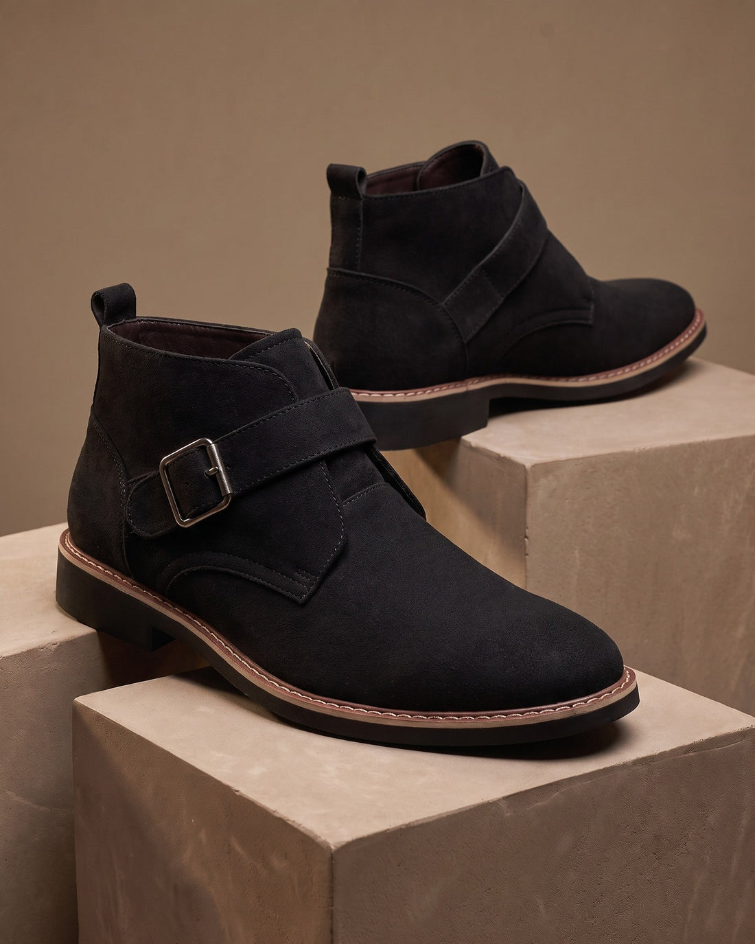 Giuliano Men's Suede Monk Strap Boots