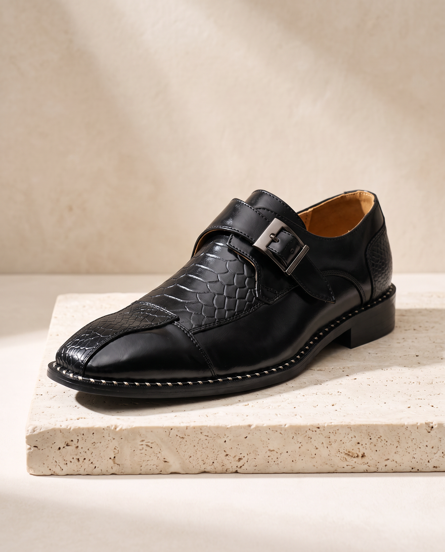 Men's Leather Pointed-Toe Monk Strap Shoes – Ottone