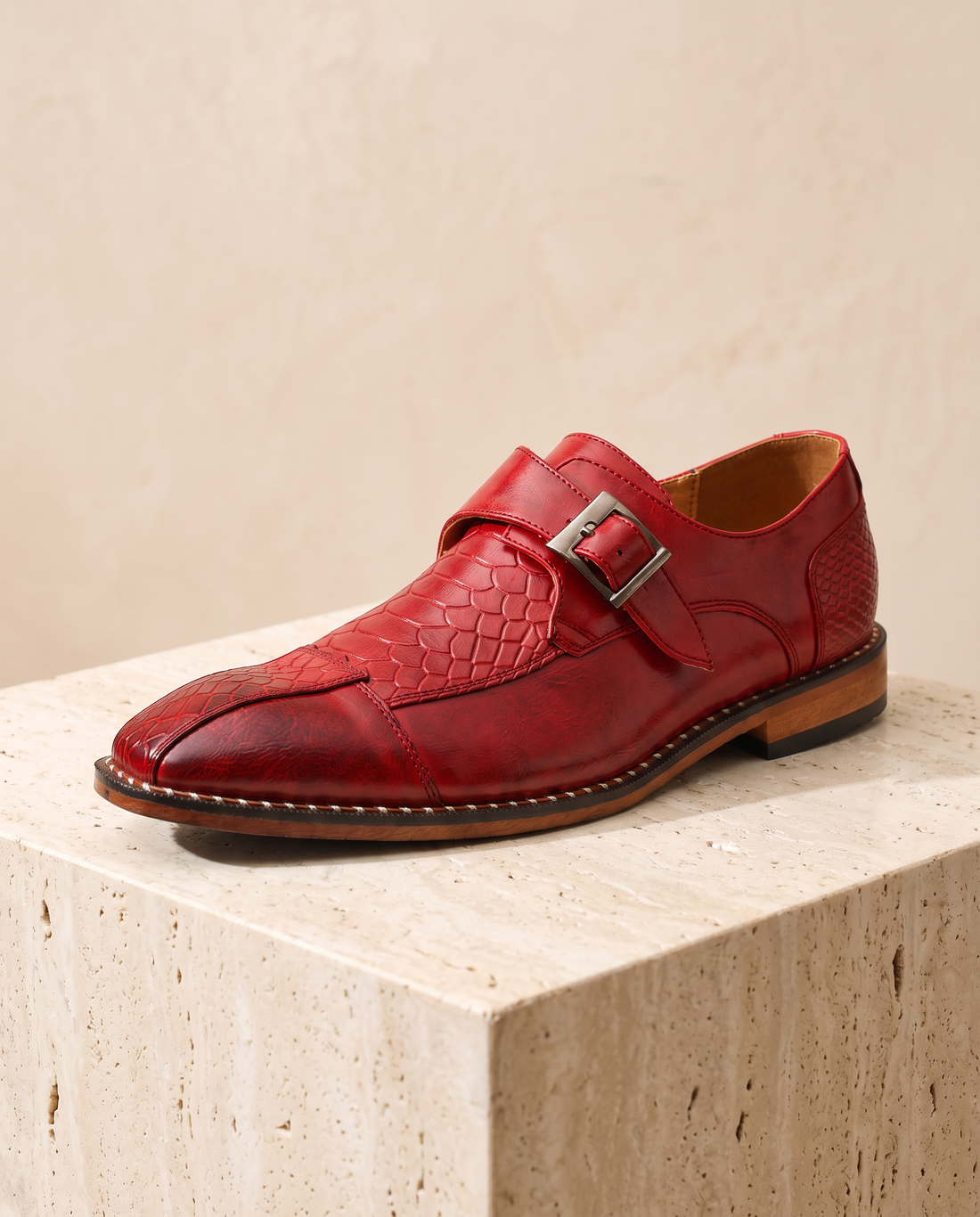 Men's Leather Pointed-Toe Monk Strap Shoes – Ottone