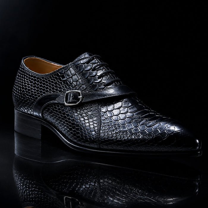 Men's Leather Snake-Embossed Single Monk Strap Shoes – Emilio