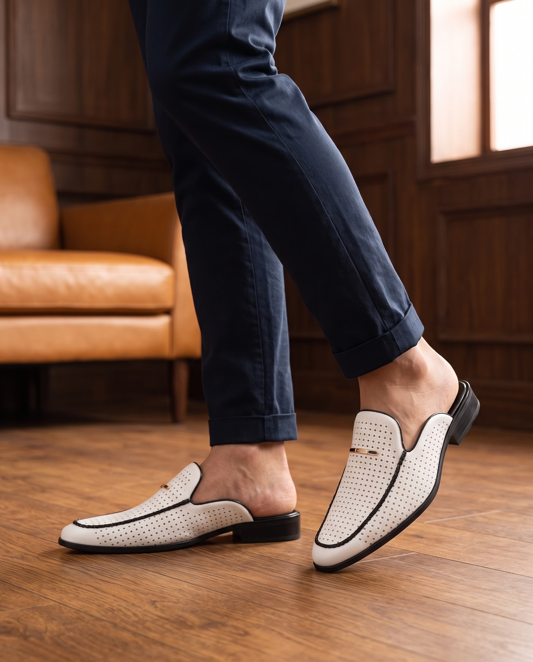 Men's Leather Perforated Mules – Tancredi