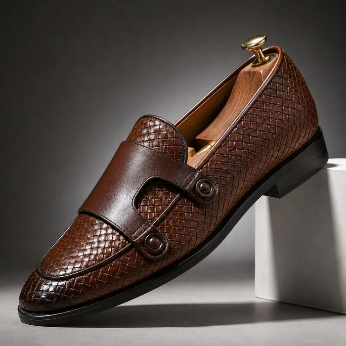 Men's Leather Woven Double Monk Strap Shoes – Fulvio